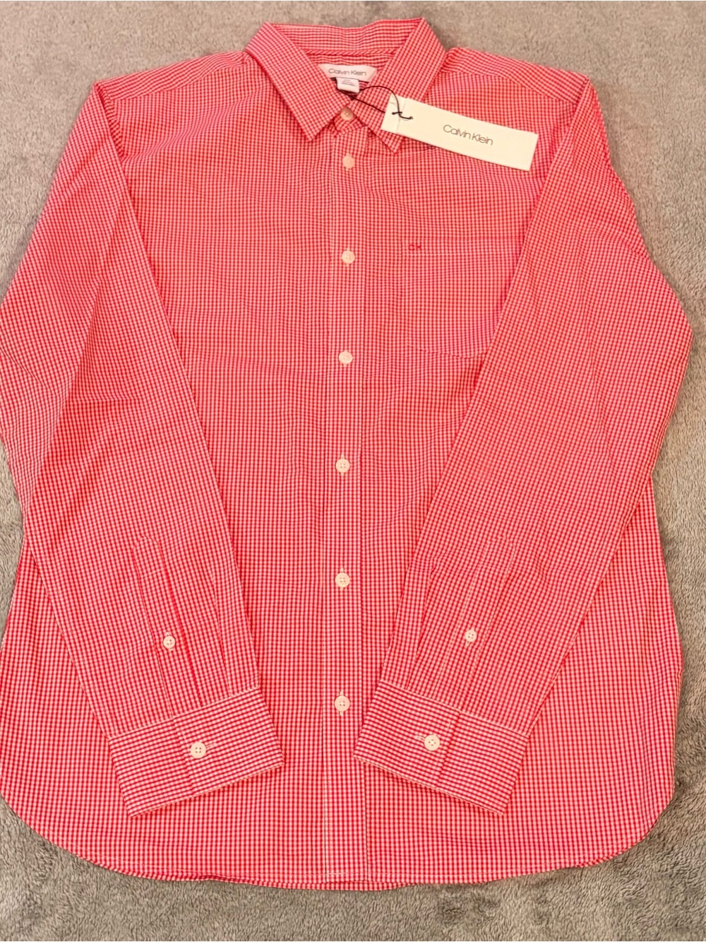 Calvin Klein Men’s Red Micro-Check Button-Up Shirt NWT